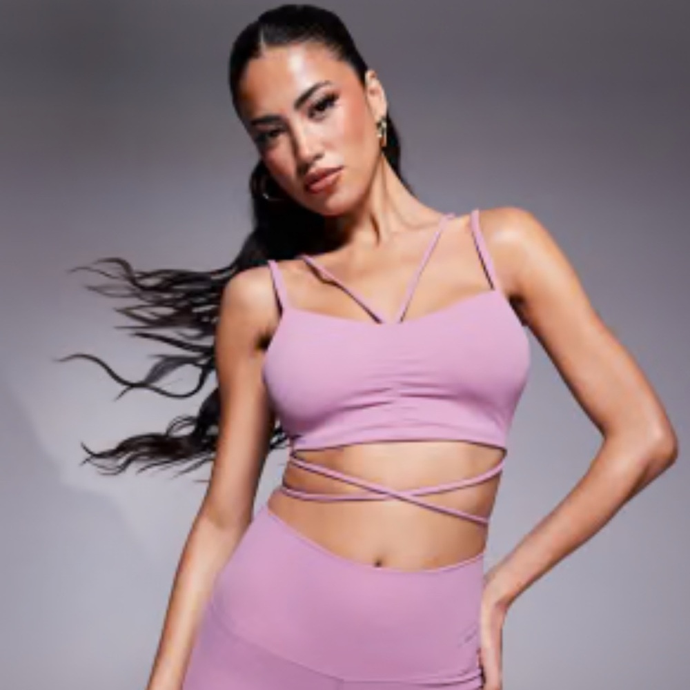 Nike Training Zenvy Yoga Women Large Strappy wrap light Support Sports Bra pink